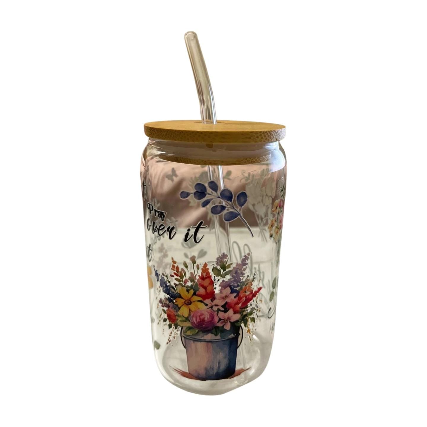 Glass Tumbler with Bamboo Lid and Clear Straw- Be still and know
