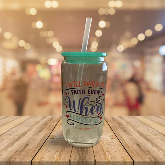 Glass Tumbler with Mint green Lid