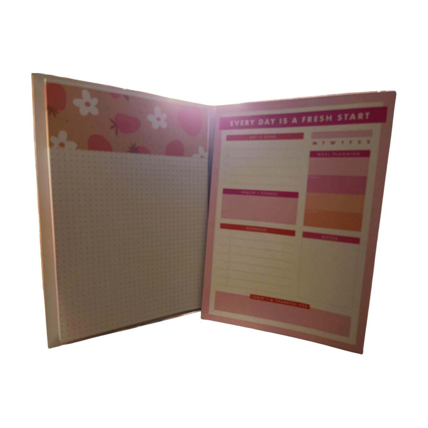 Daily Planner with Inspirational Message: "Every Day is a Fresh Start"- Strawberries