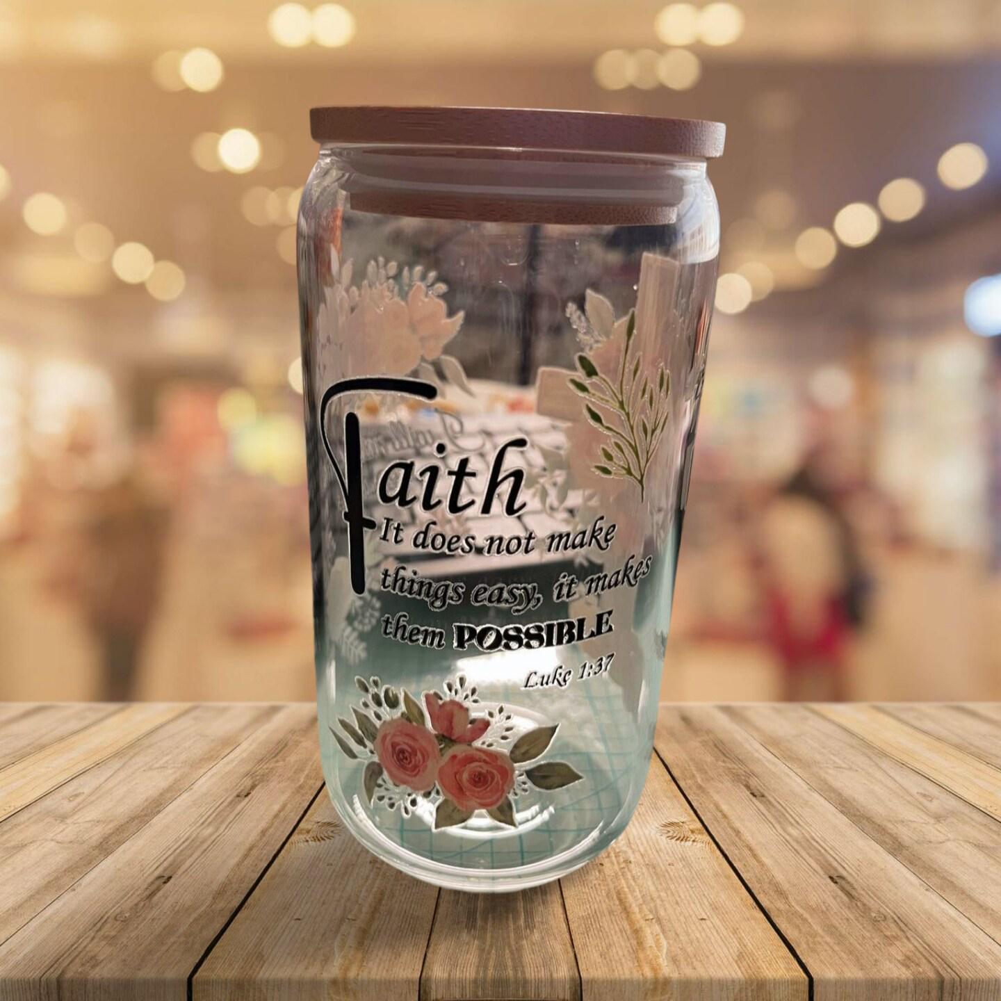 Glass Tumbler with Bamboo Lid and Clear Glass Straw- Faith, it does not make things easy