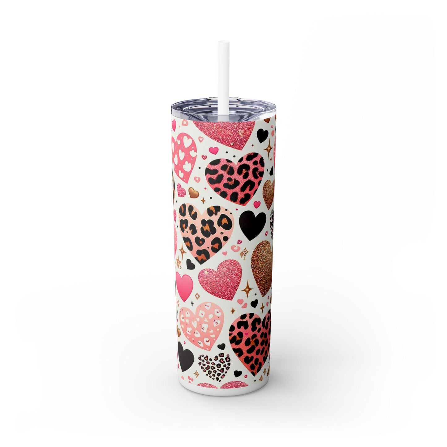 Leopard Hearts Skinny Tumbler, 20oz - Unique Leopard Print Design