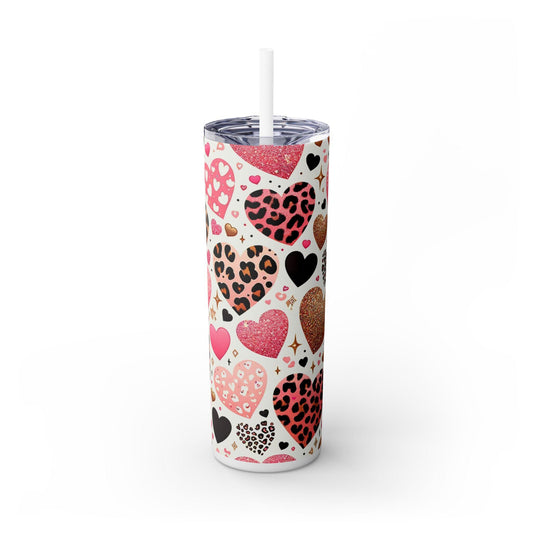 Leopard Hearts Skinny Tumbler, 20oz - Unique Leopard Print Design