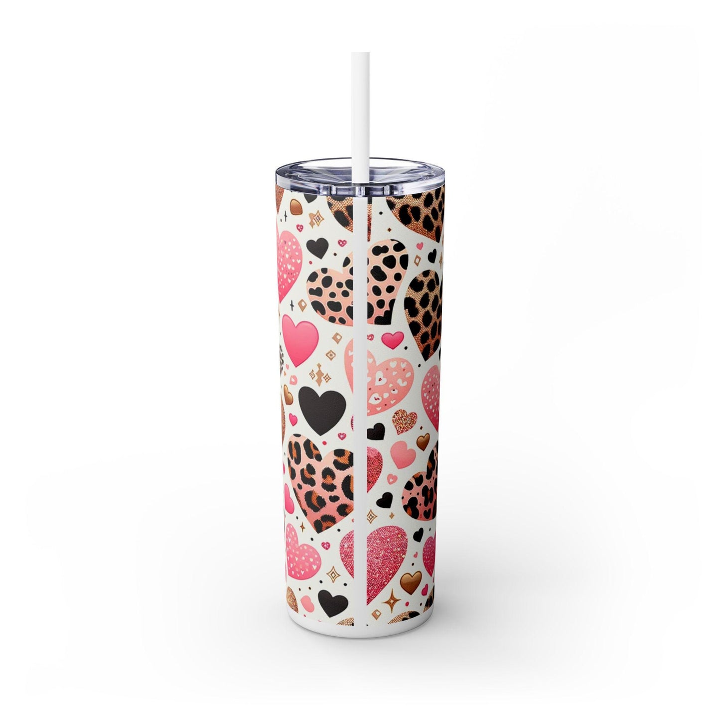 Leopard Hearts Skinny Tumbler, 20oz - Unique Leopard Print Design
