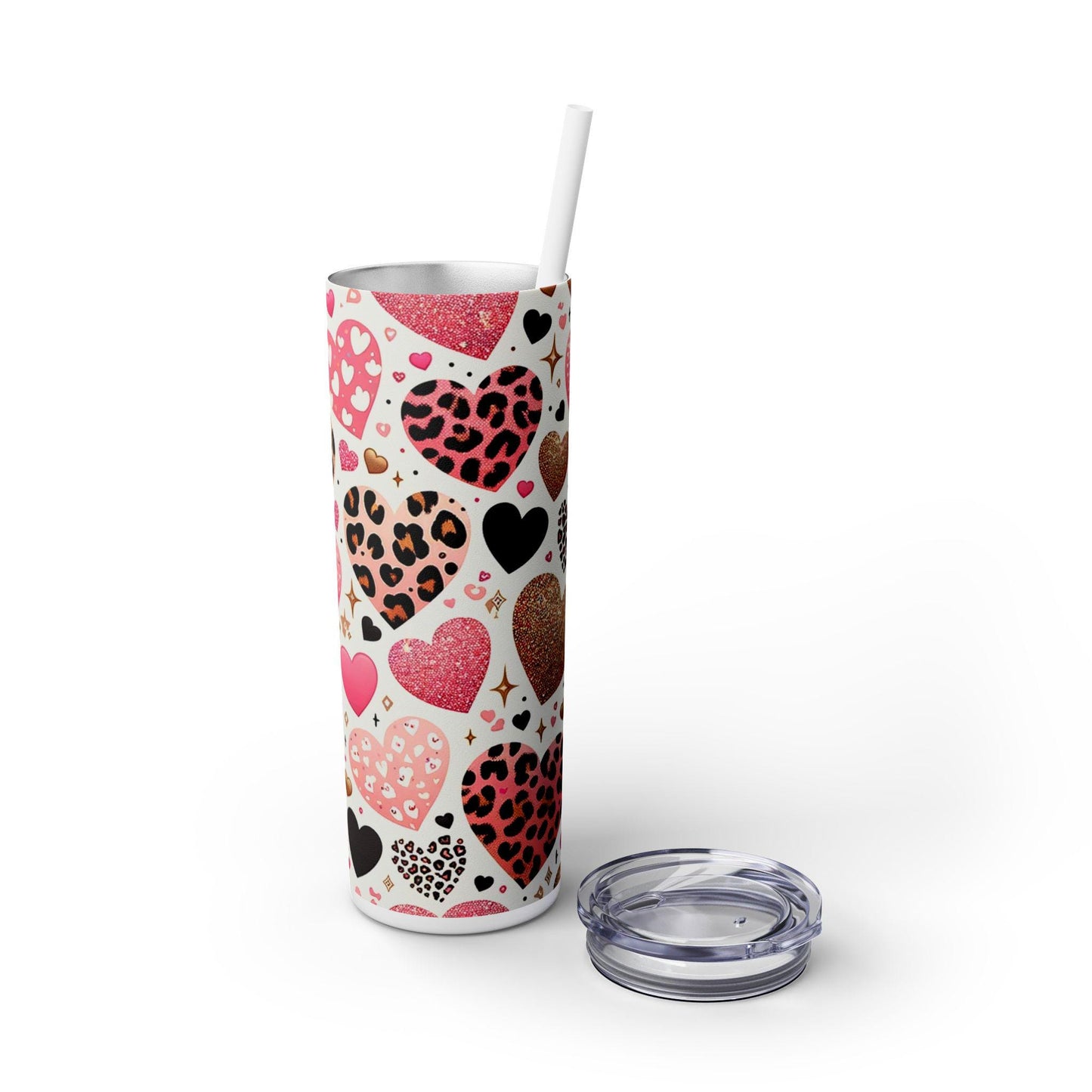 Leopard Hearts Skinny Tumbler, 20oz - Unique Leopard Print Design