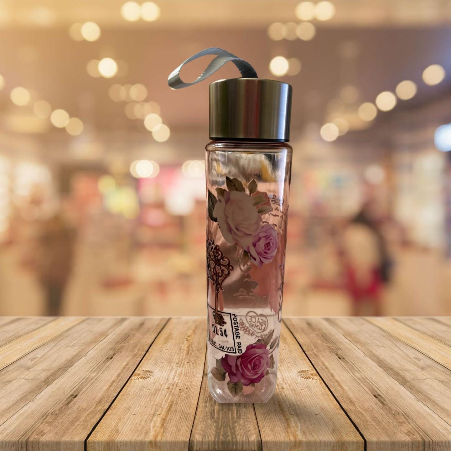 Chic Hydration: 18 oz Clear Pink Plastic Water Bottle- Be in love with life
