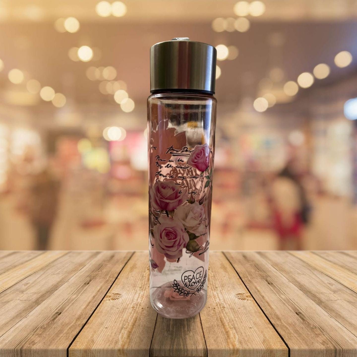 Chic Hydration: 18 oz Clear Pink Plastic Water Bottle- Be in love with life
