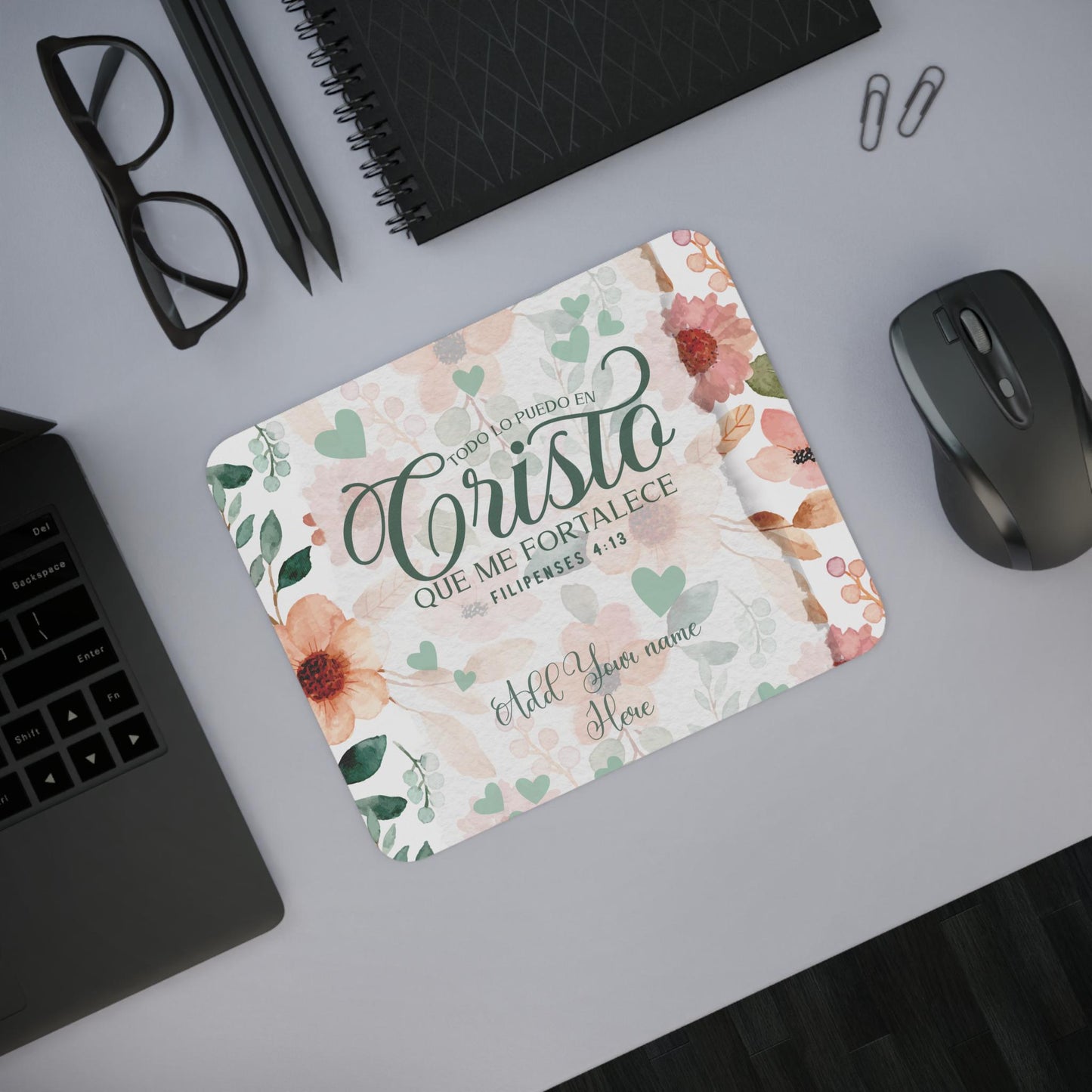 Personalized Christian Desk Mousepad- Todo lo Puedo en Cristo