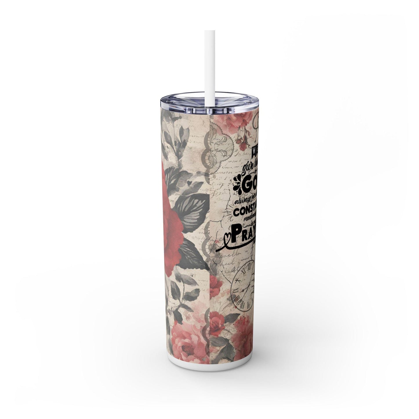 Personalized Christian Tumbler 20oz - Double Wall Insulated with Lid and Straw- We give thanks to God