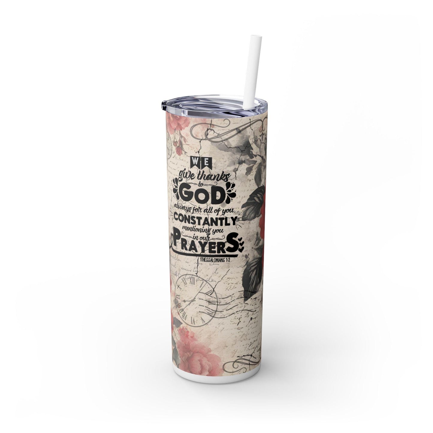 Personalized Christian Tumbler 20oz - Double Wall Insulated with Lid and Straw- We give thanks to God