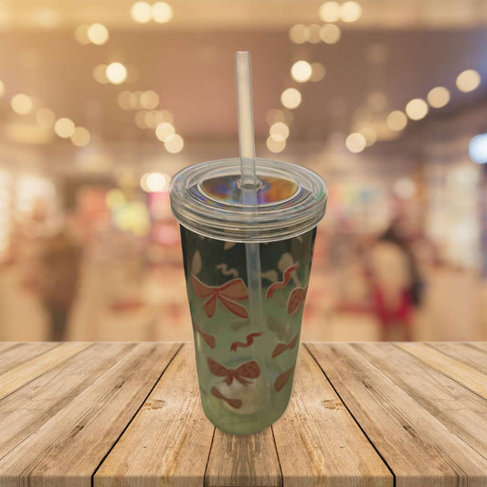 Clear Plastic Tumbler with Pink Bows Design