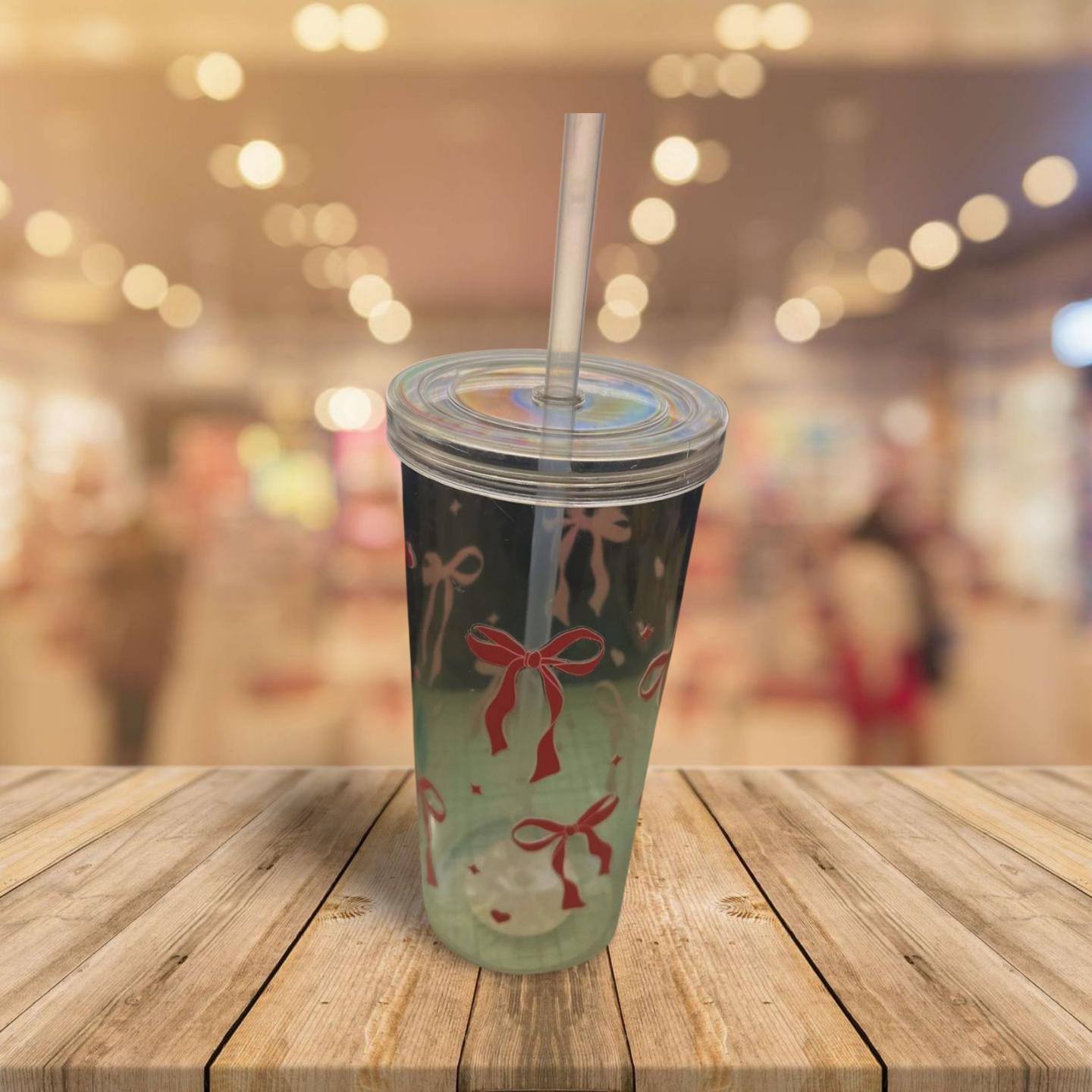 Clear Plastic Tumbler with Pink Bows Design
