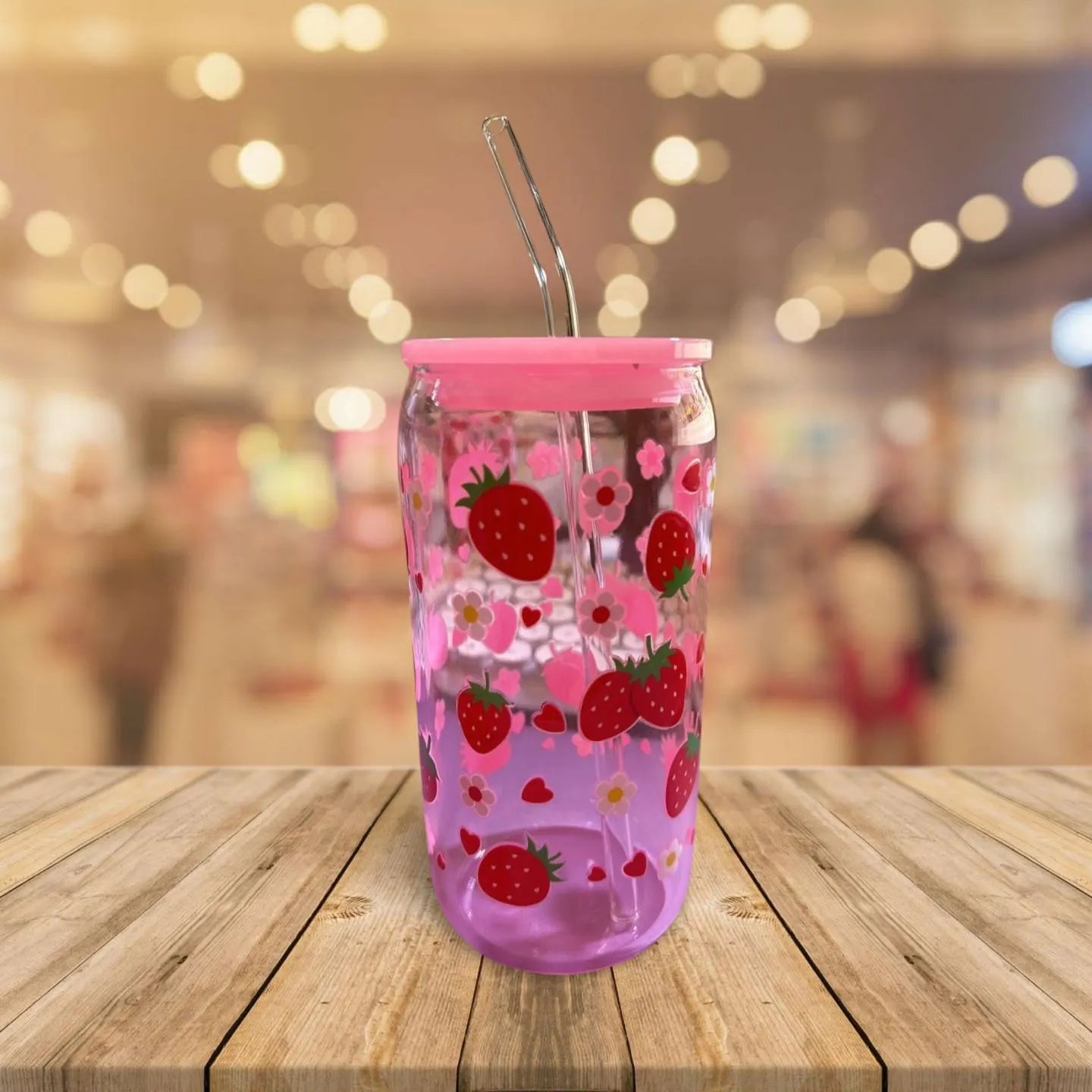 Berry Whimsy – 16oz Strawberry Glass Tumbler