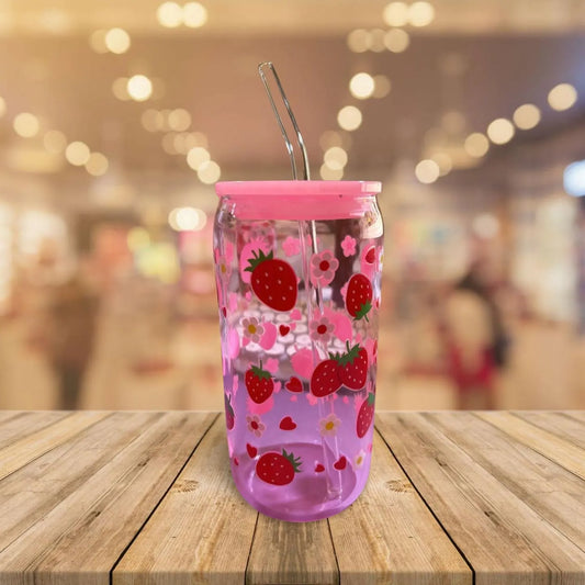 Berry Whimsy – 16oz Strawberry Glass Tumbler