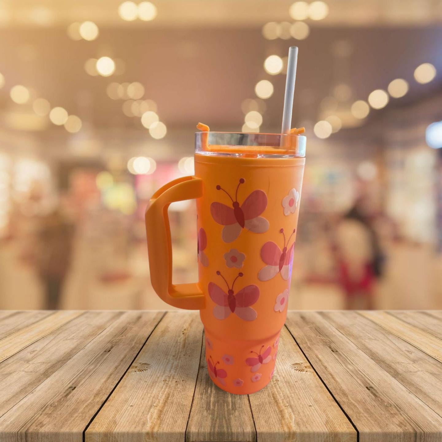 Versatile 20 oz Plastic Tumbler with Handle and Twist Lid - Available in Multiple Colors- Butterflies
