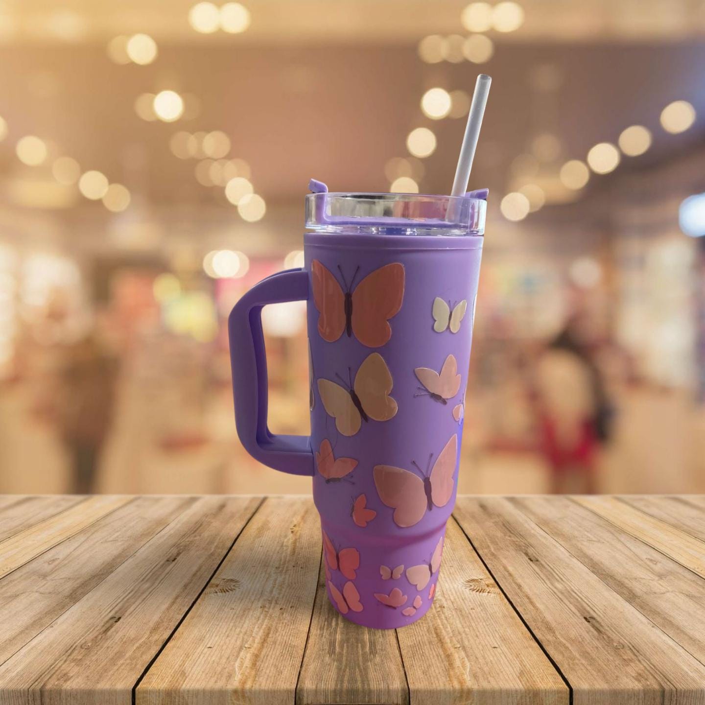 Versatile 20 oz Plastic Tumbler with Handle and Twist Lid - Available in Multiple Colors- Butterflies