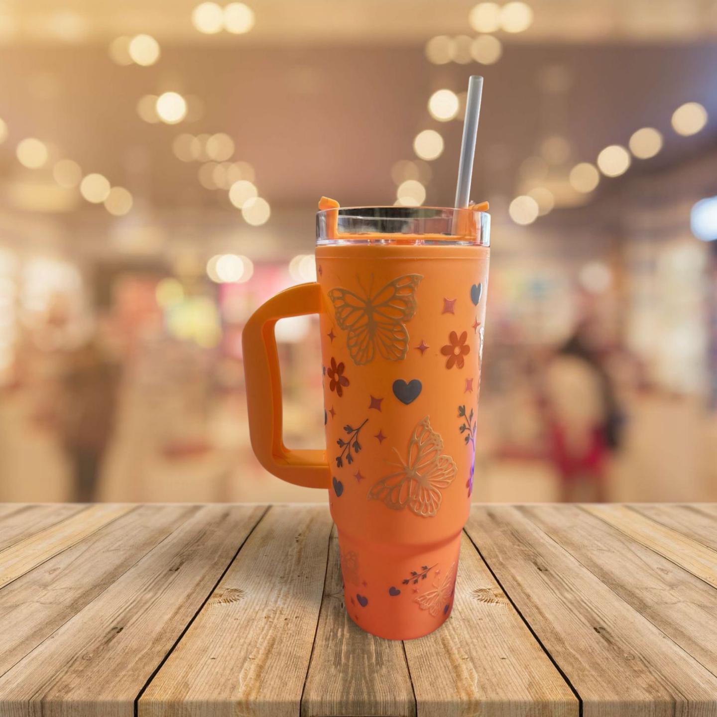 Versatile 20 oz Plastic Tumbler with Handle and Twist Lid - Available in Multiple Colors- Butterflies