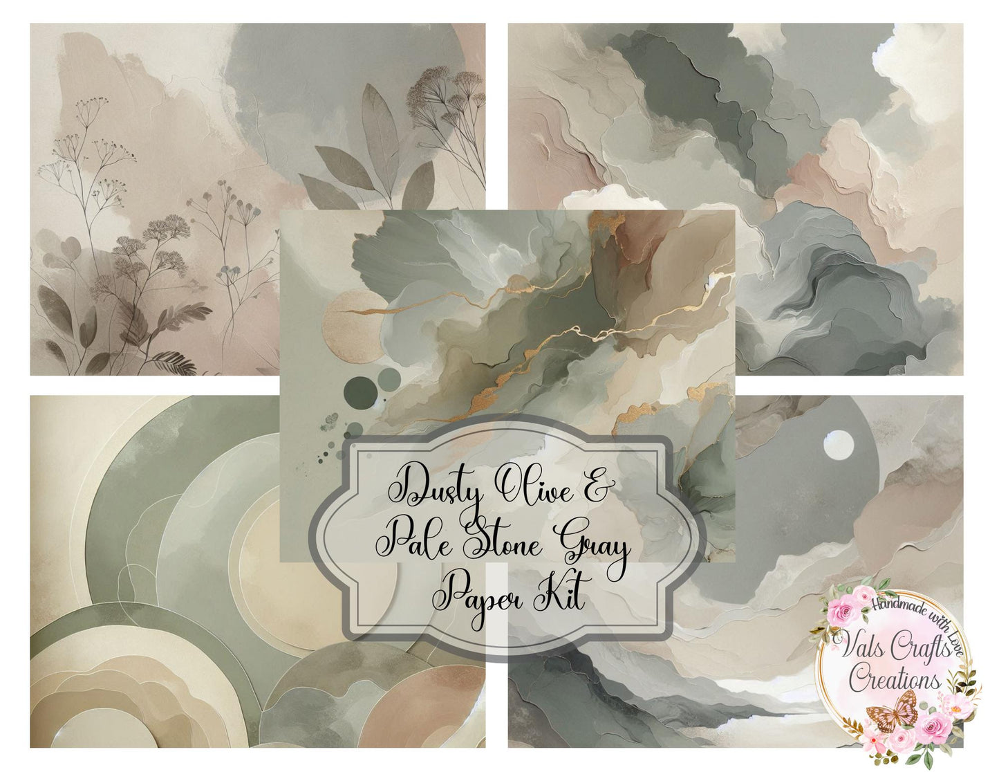Dusty Olive & Pale Stone Gray Paper Kit
