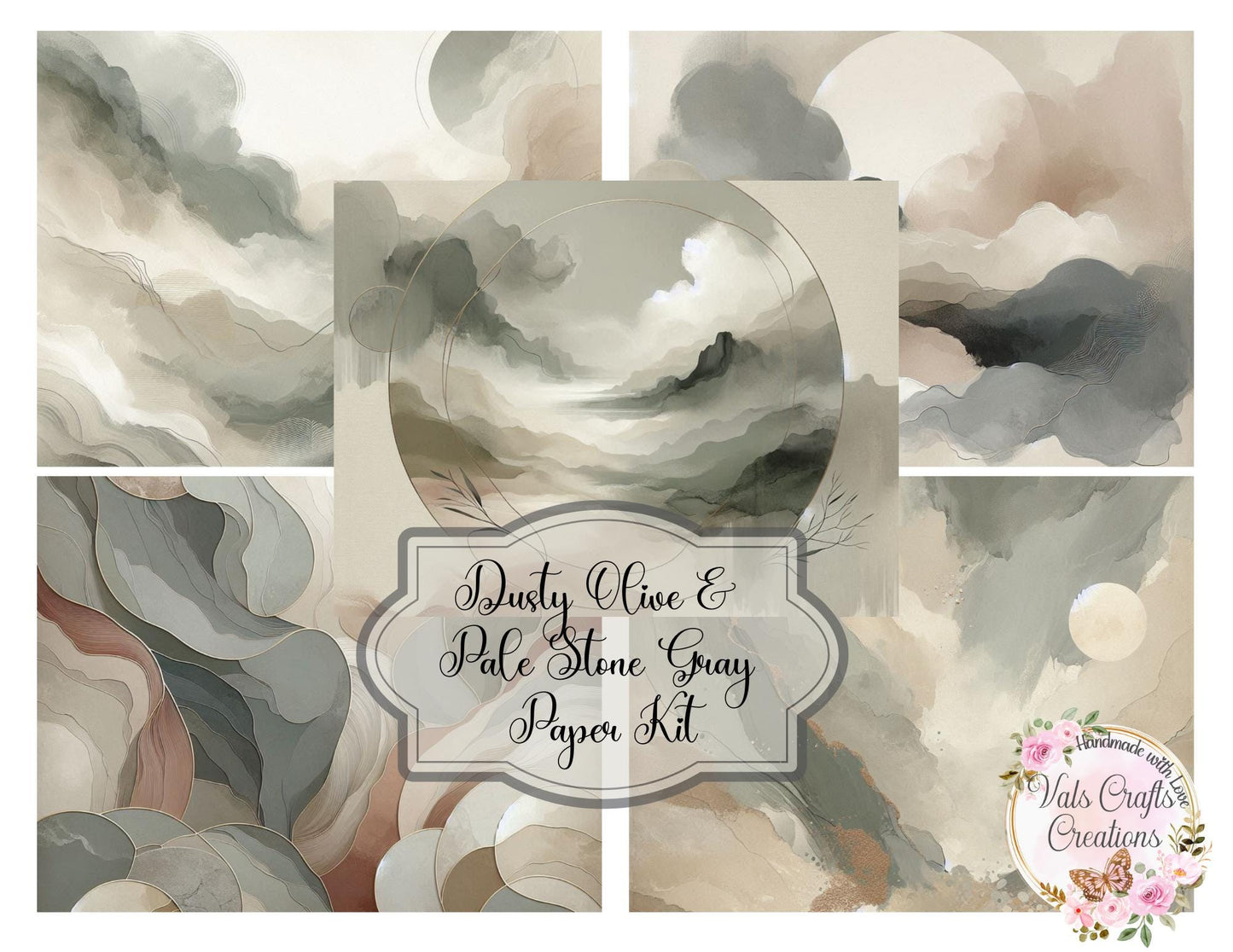 Dusty Olive & Pale Stone Gray Paper Kit