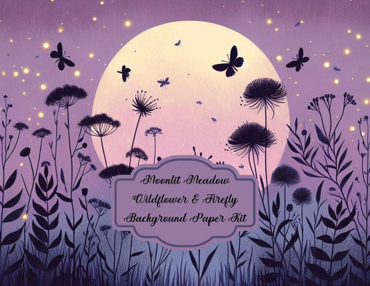 Moonlit Meadow - Wildflower & Firefly Background Paper Kit
