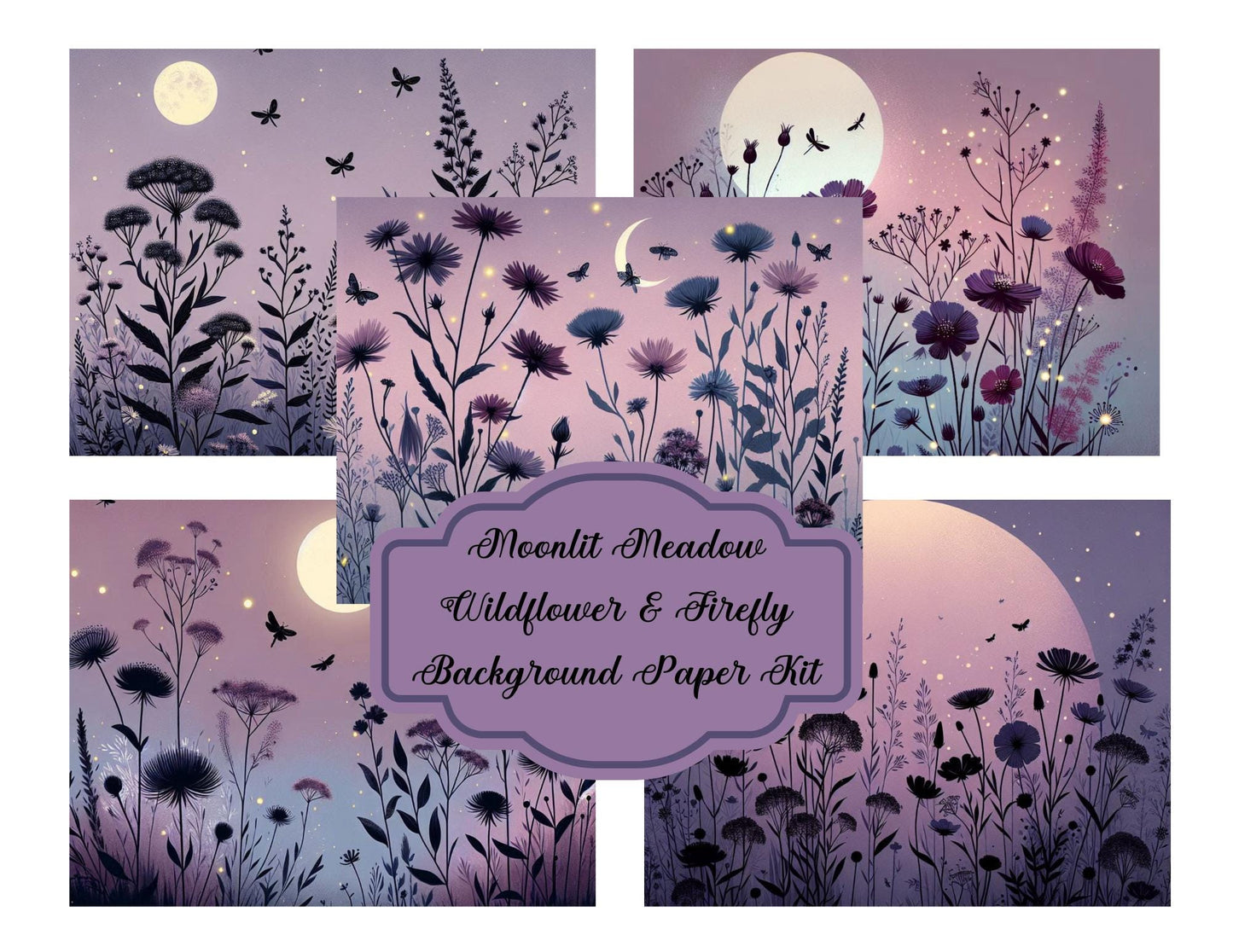 Moonlit Meadow - Wildflower & Firefly Background Paper Kit