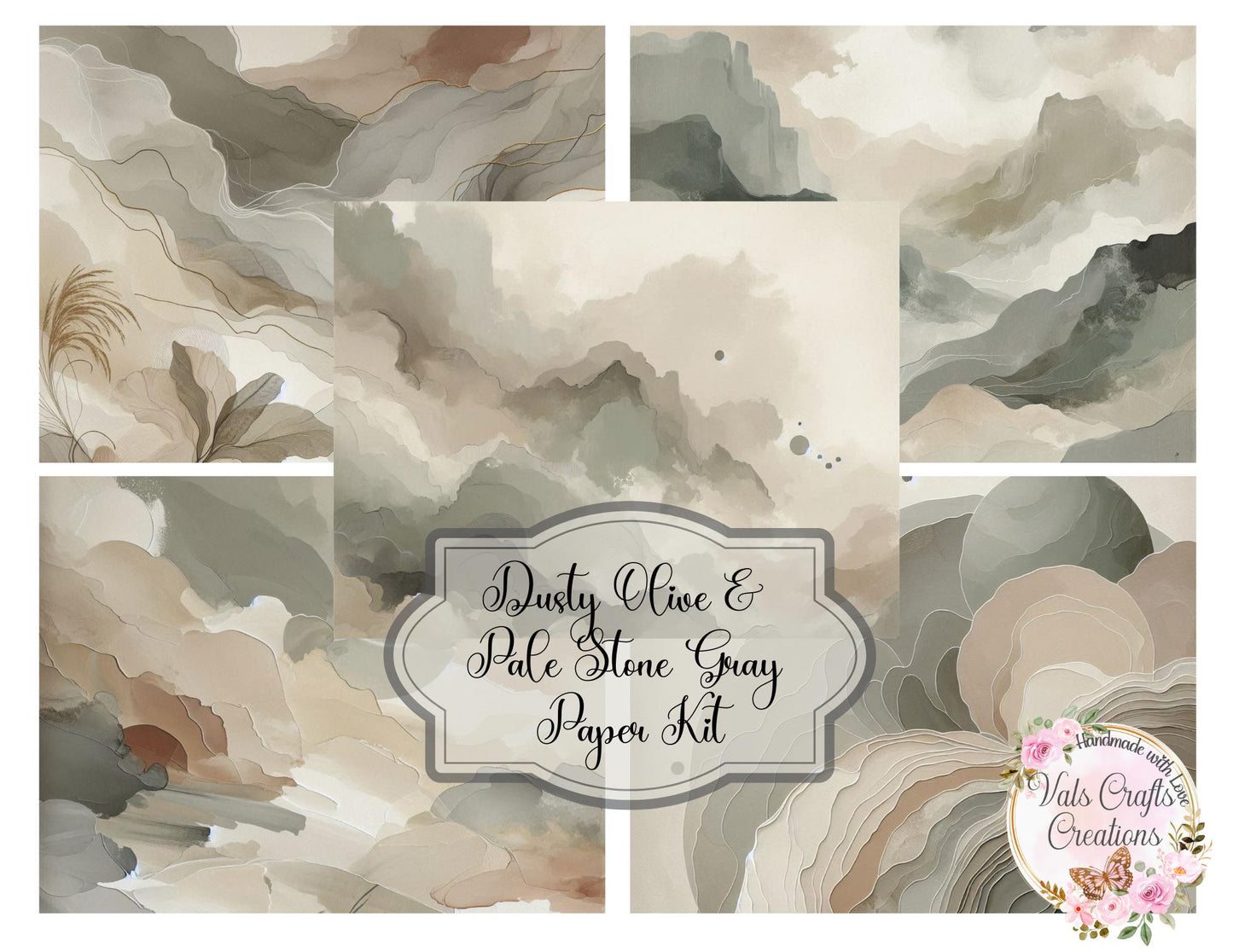 Dusty Olive & Pale Stone Gray Paper Kit
