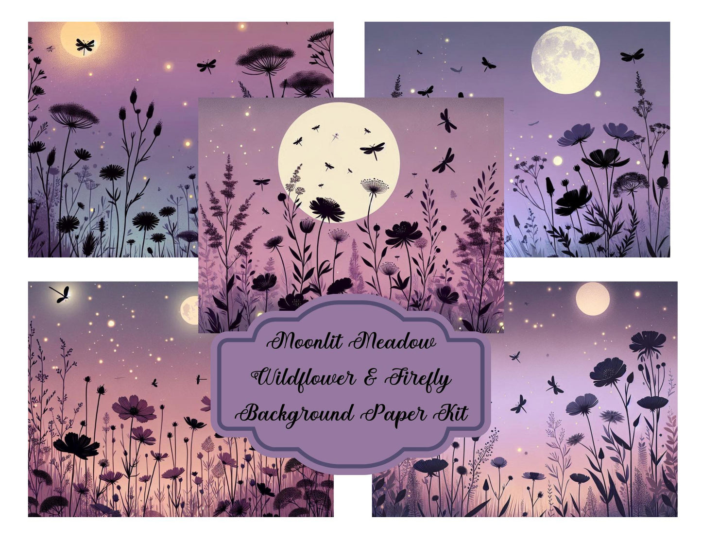 Moonlit Meadow - Wildflower & Firefly Background Paper Kit