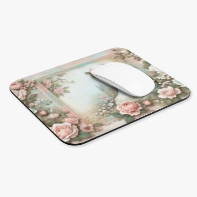 Devotional Mouse Pad – Prayerful Cottage Garden Scene with Floral Trim & Pastel Wash, Inspirational Desk Gift