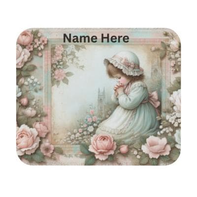 Devotional Mouse Pad – Prayerful Cottage Garden Scene with Floral Trim & Pastel Wash, Inspirational Desk Gift