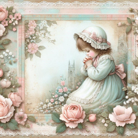 Devotional Mouse Pad – Prayerful Cottage Garden Scene with Floral Trim & Pastel Wash, Inspirational Desk Gift
